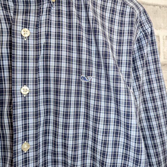 Vineyard Vines Men's Button up Whale Shirt in Blue check cotton size Small - Picture 6 of 6
